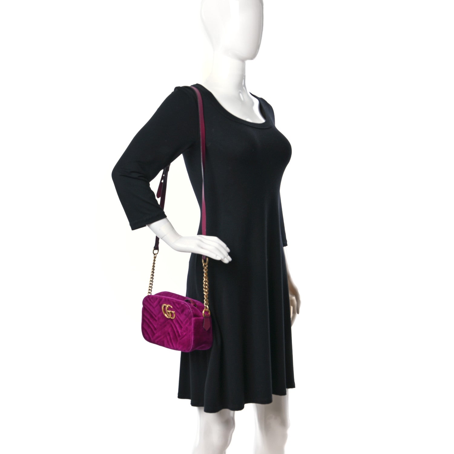 Gucci Velvet Matelasse Small GG Marmont Chain Shoulder Bag Fuchsia Violet Cyclamen 2 of 10
