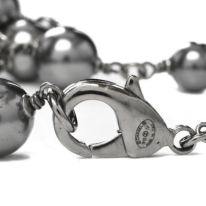 Chanel Crystal Pearl Beaded CC Long Necklace Ruthenium 3 of 5