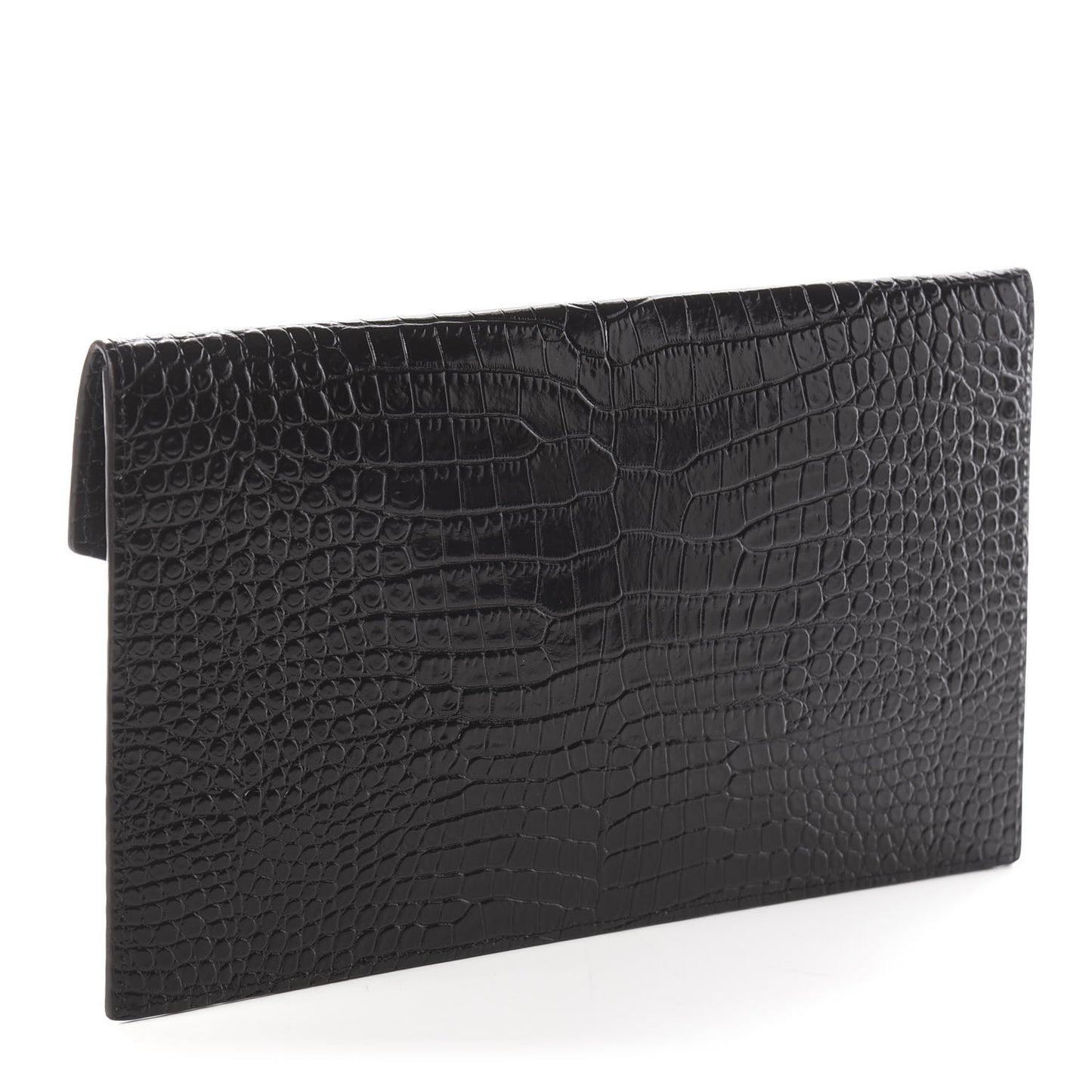 Calfskin Crocodile Embossed Uptown Monogram Clutch Black