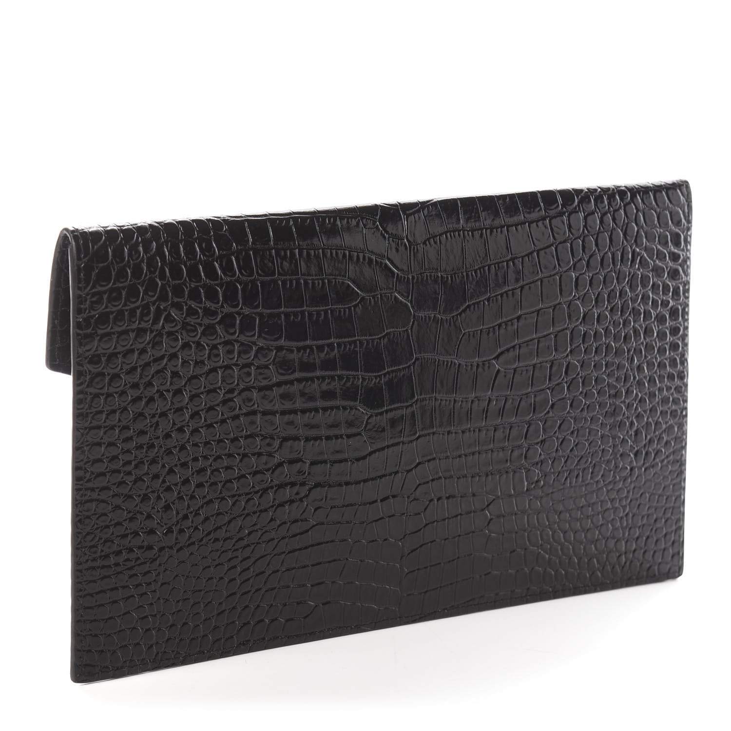 Saint Laurent Calfskin Crocodile Embossed Uptown Monogram Clutch Black 2 of 5