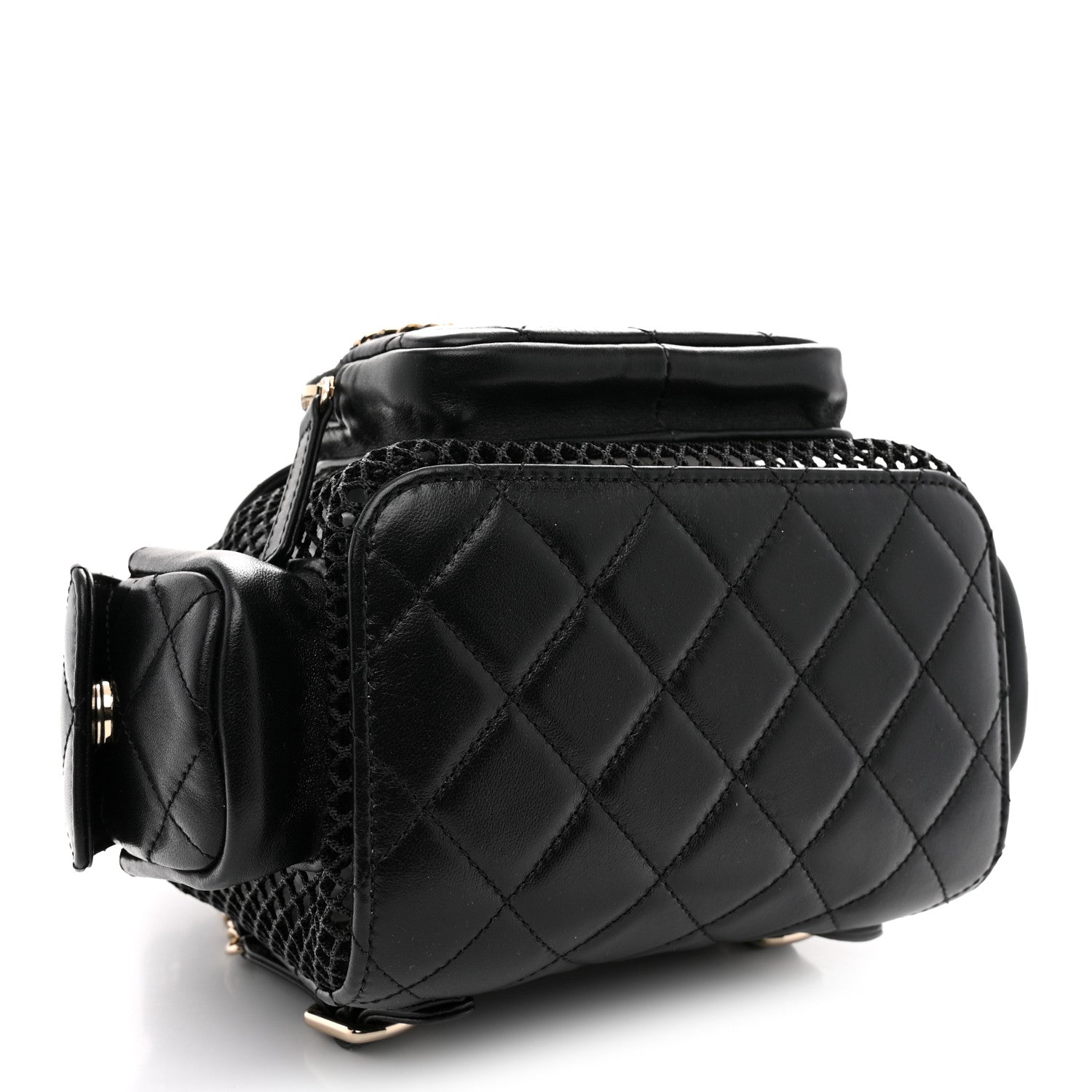 Chanel Shiny Lambskin Mesh Quilted Small Cargo Duma Drawstring Backpack Black 3 of 9