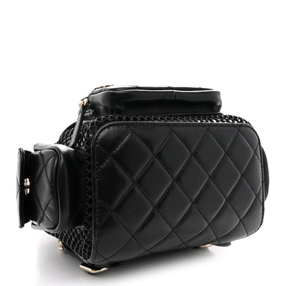 Chanel Shiny Lambskin Mesh Quilted Small Cargo Duma Drawstring Backpack Black 3 of 9