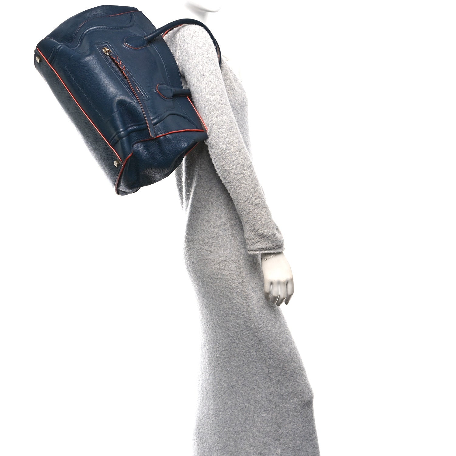 Celine Supple Calfskin Large Phantom Luggage Navy Blue Orange 2 of 17