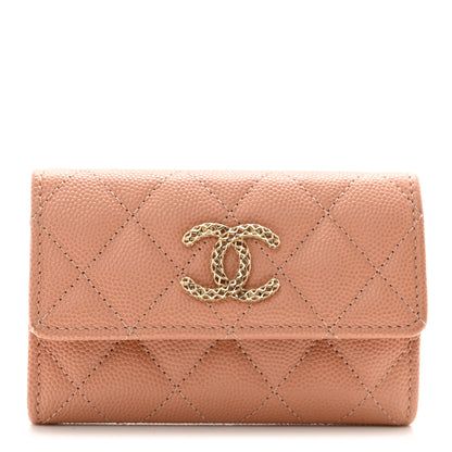 Chanel Caviar Metal Perforated Quilted CC Flap Card Holder Beige 1 of 9