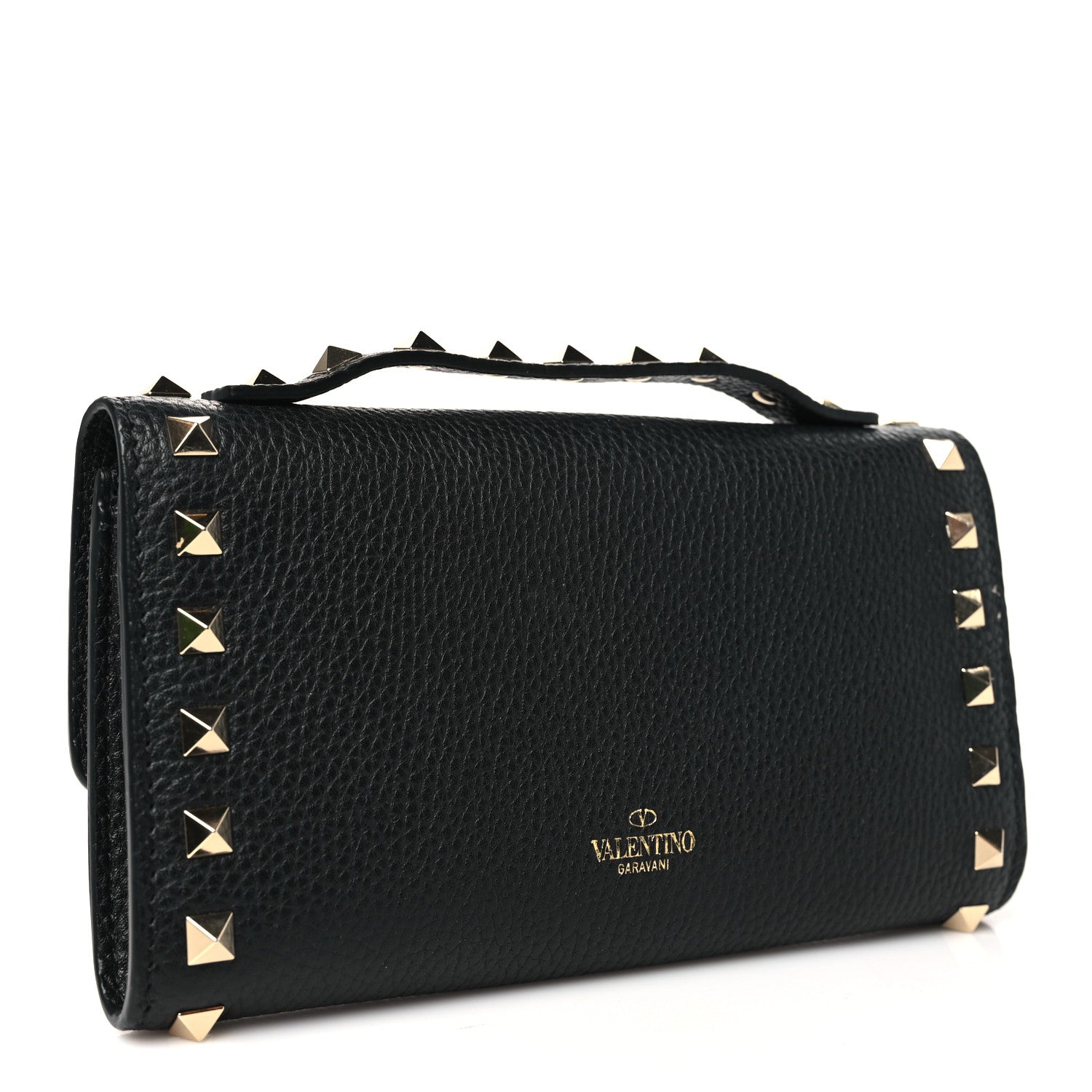 Valentino Garavani Pebbled Calfskin Rockstud Flip Lock Wallet On Chain Black 3 of 8