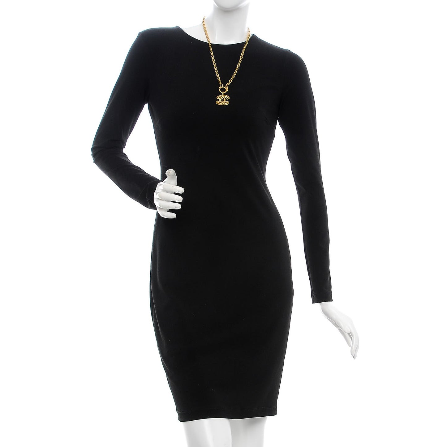 Quilted CC Long Necklace Gold