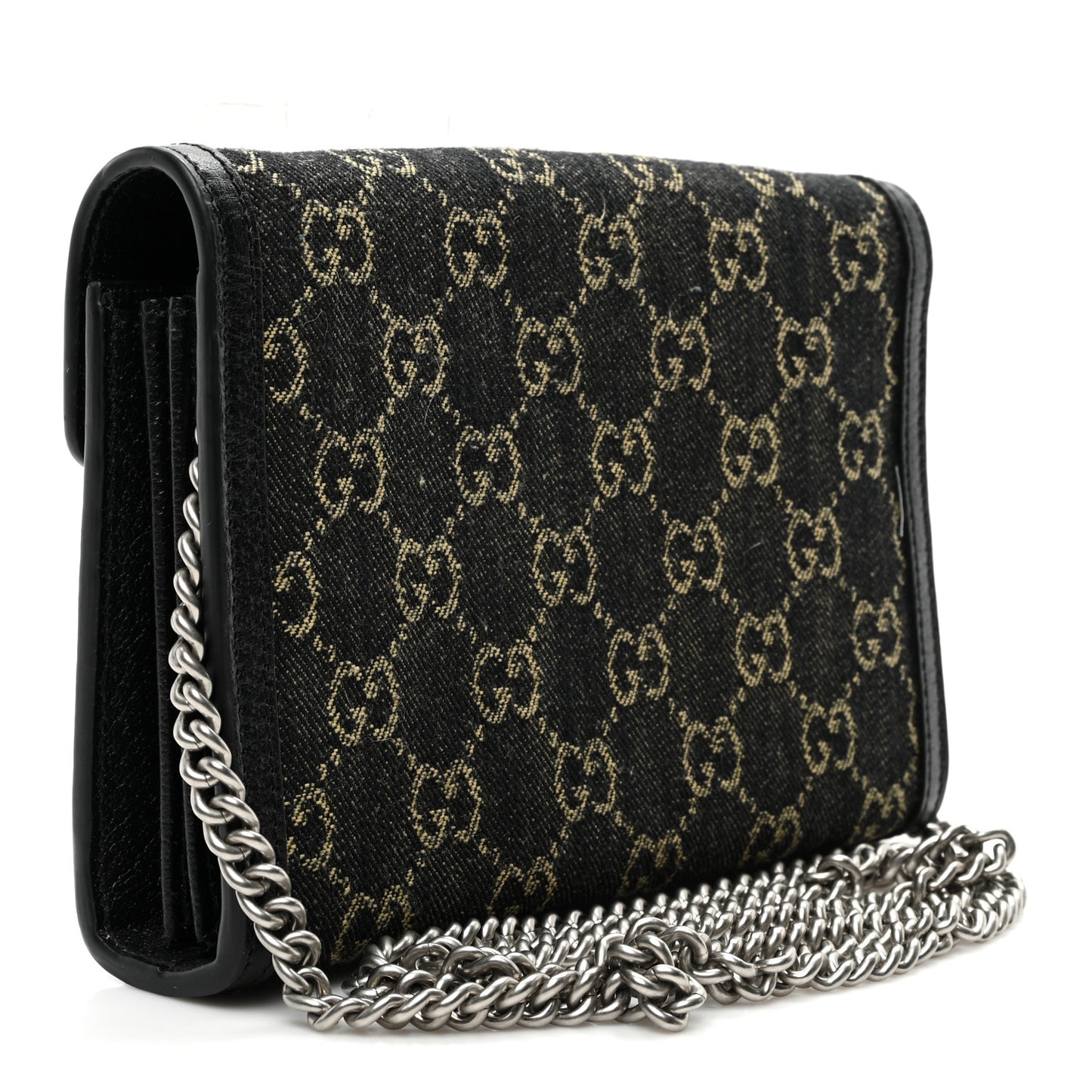 Jacquard Black Denim GG Monogram Mini Dionysus Chain Wallet Black Ivory