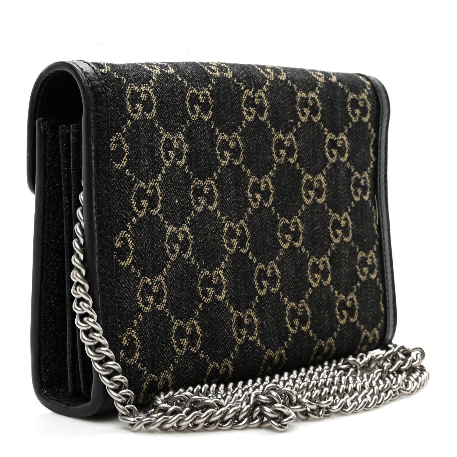 Gucci Jacquard Black Denim GG Monogram Mini Dionysus Chain Wallet Black Ivory 2 of 9
