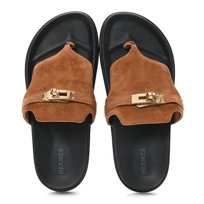 Hermes Suede Goatskin Womens Empire Sandals 38.5 Gold 2 of 10