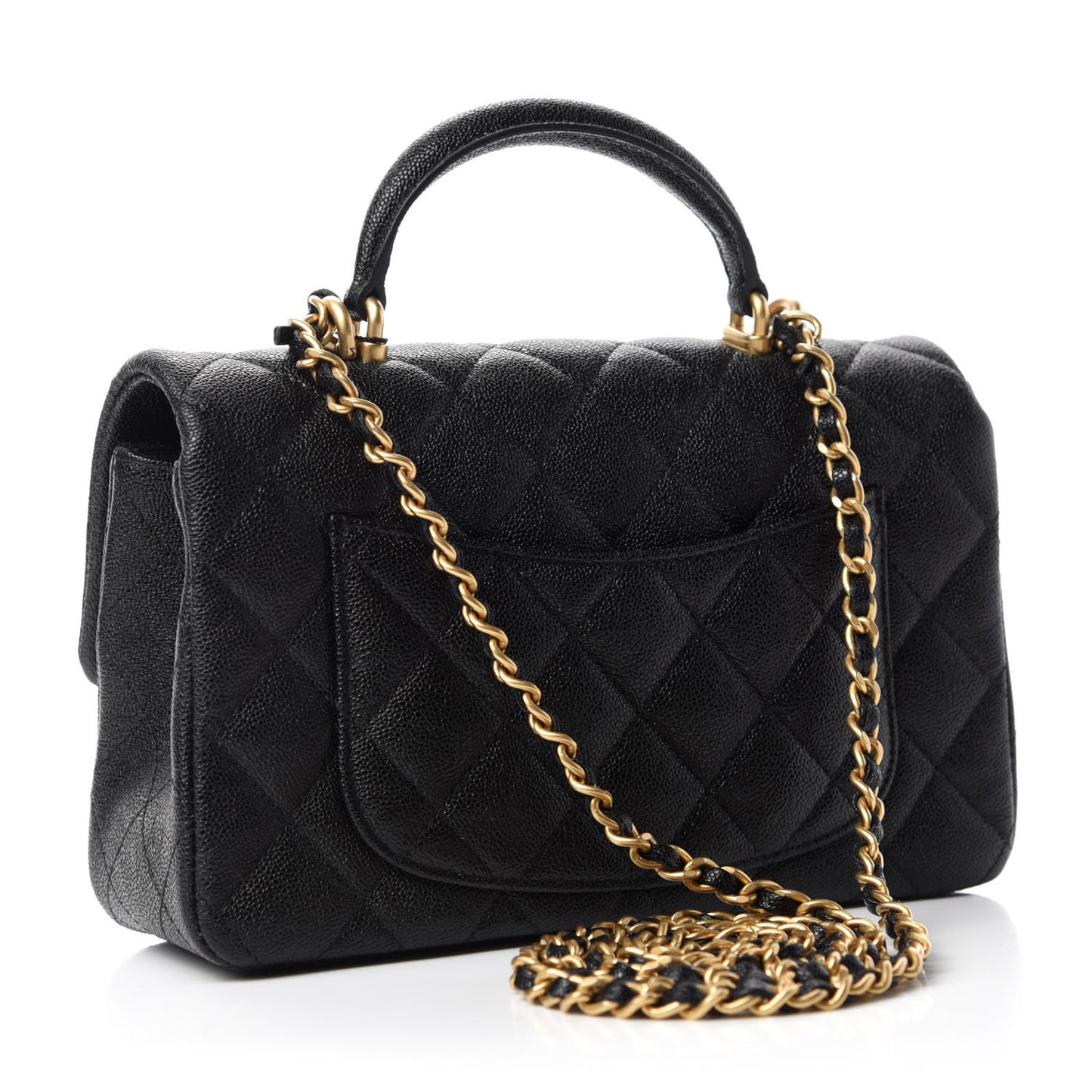 Caviar Quilted Mini Top Handle Rectangular Flap Black