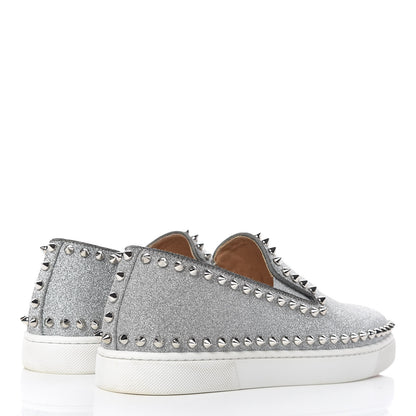 Christian Louboutin Calfskin Glitter Spikes Womens Pik Boat Sneakers 38.5 Silver 4 of 9