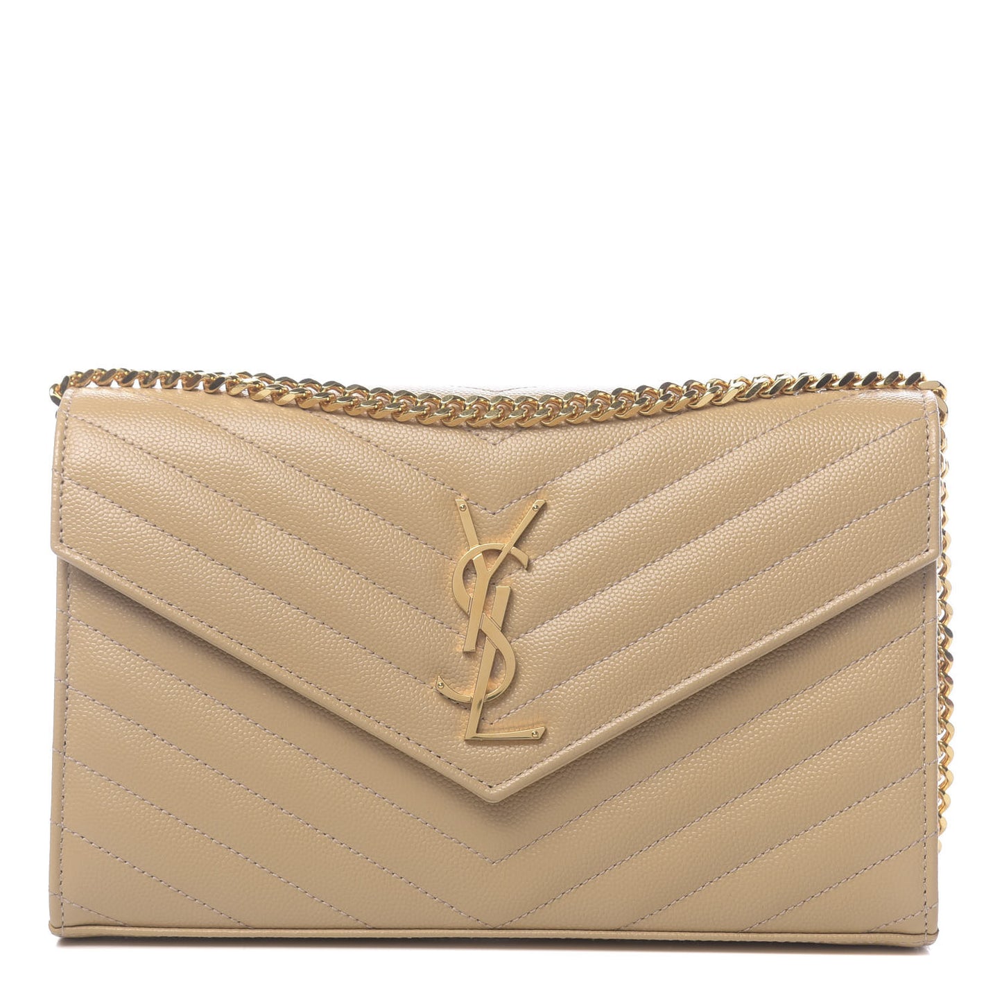 Grain De Poudre Matelasse Chevron Monogram Chain Wallet Nude Powder