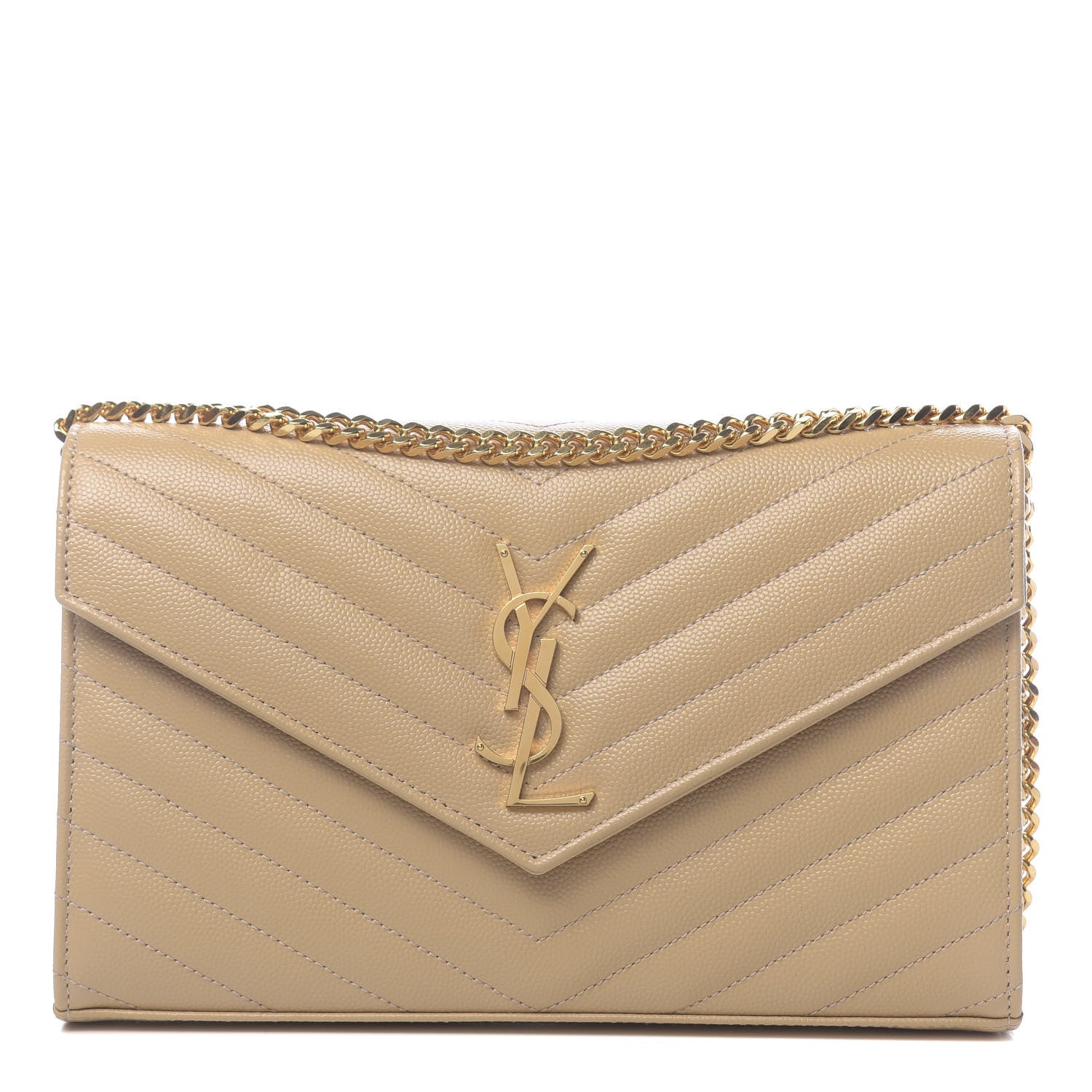 Saint Laurent Grain De Poudre Matelasse Chevron Monogram Chain Wallet Nude Powder 1 of 10