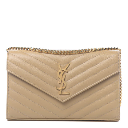 Saint Laurent Grain De Poudre Matelasse Chevron Monogram Chain Wallet Nude Powder 1 of 10