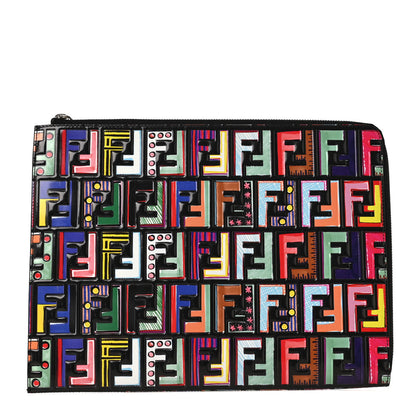 Fendi Vitello Dolce Fun Fair Embossed Zip Around Pouch Black Multicolor 1 of 8