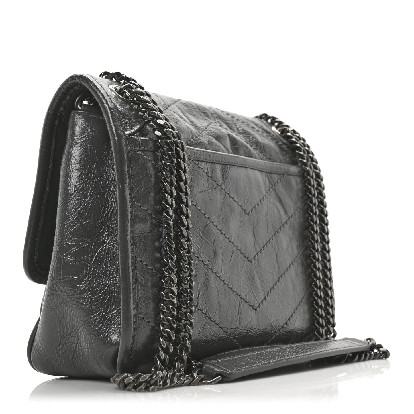 Crinkled Calfskin Matelasse Monogram Baby Niki Chain Satchel Storm