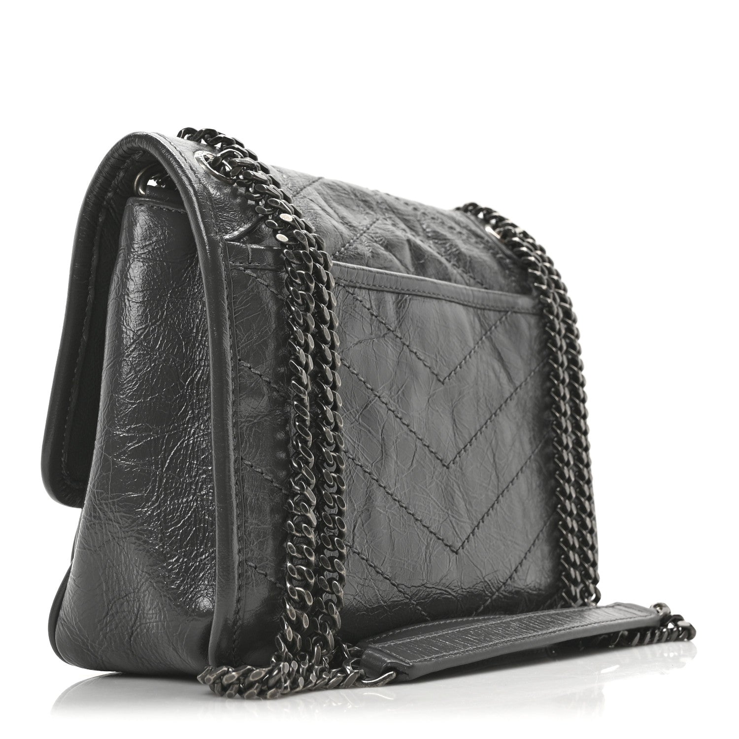 Saint Laurent Crinkled Calfskin Matelasse Monogram Baby Niki Chain Satchel Storm 3 of 10
