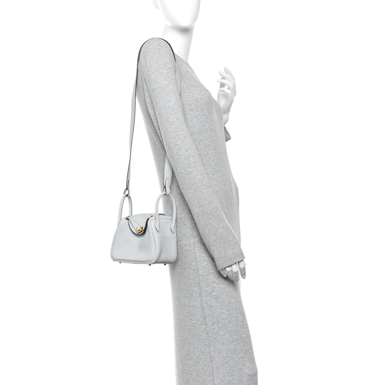 Hermes Taurillon Clemence Mini Lindy 20 Bleu Pale 2 of 11