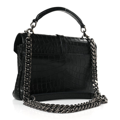 Saint Laurent Calfskin Crocodile Embossed College Monogram Satchel Black 3 of 8