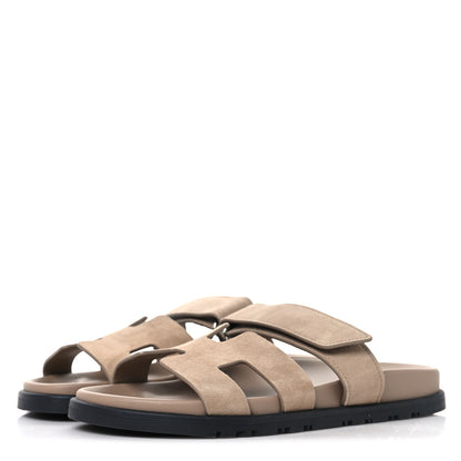 Hermes Suede Goatskin Womens Chypre Sandals 37 Beige Argile 4 of 9