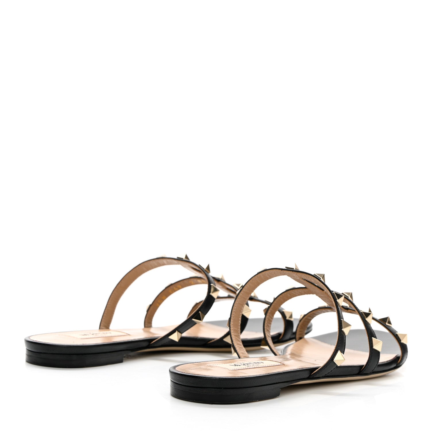 Valentino Garavani Calfskin Rockstud Caged Flat Slide Sandals 38 Black 4 of 13