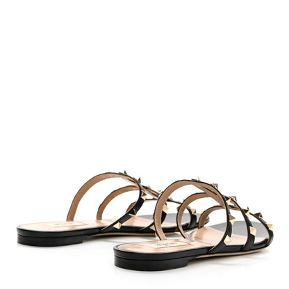 Valentino Garavani Calfskin Rockstud Caged Flat Slide Sandals 38 Black 4 of 13