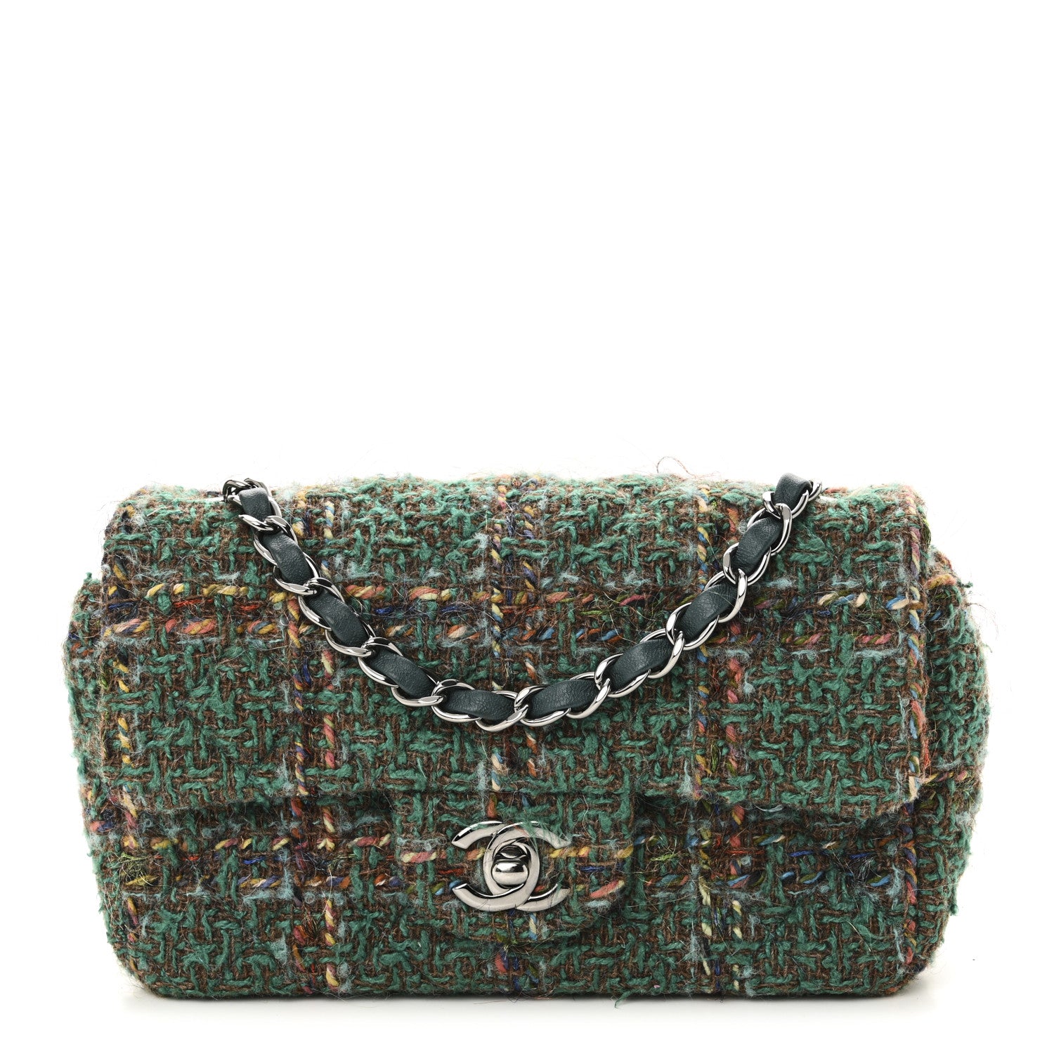 Chanel Tweed Quilted Mini Rectangular Flap Green 1 of 10