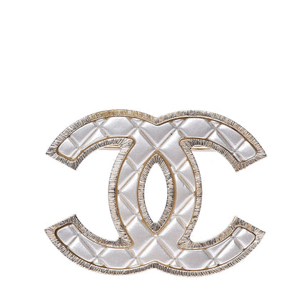 Chanel Metal Quilted CC Brooch Silver Gold 1 of 6