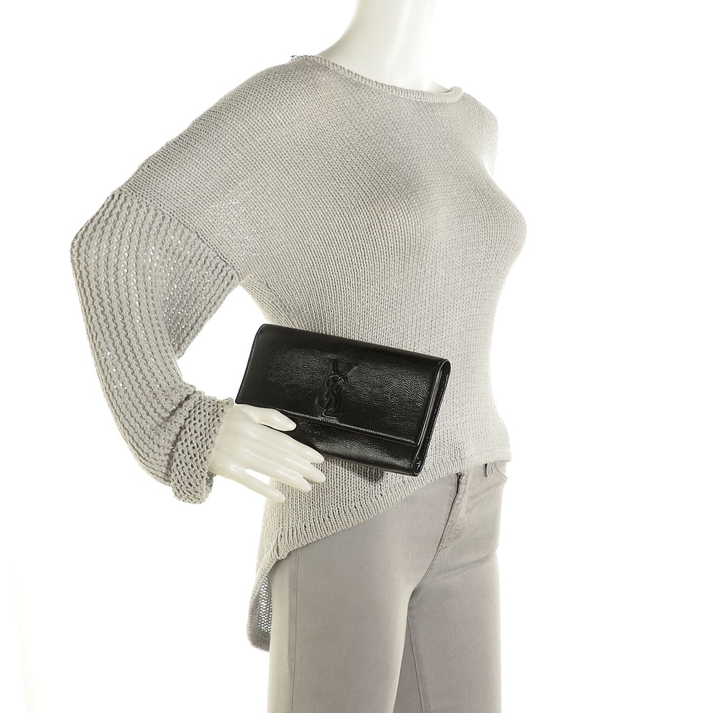 Textured Patent Monogram Small Belle De Jour Clutch Black