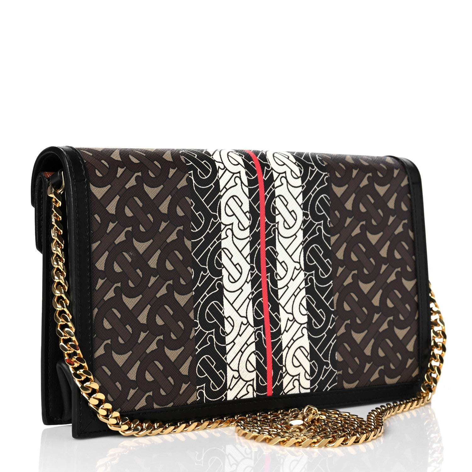 Burberry E-Canvas Monogram Stripe Small TB Envelope Clutch Bridle Brown 3 of 9