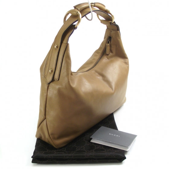 Leather Medium Horsebit Chain Hobo Tan