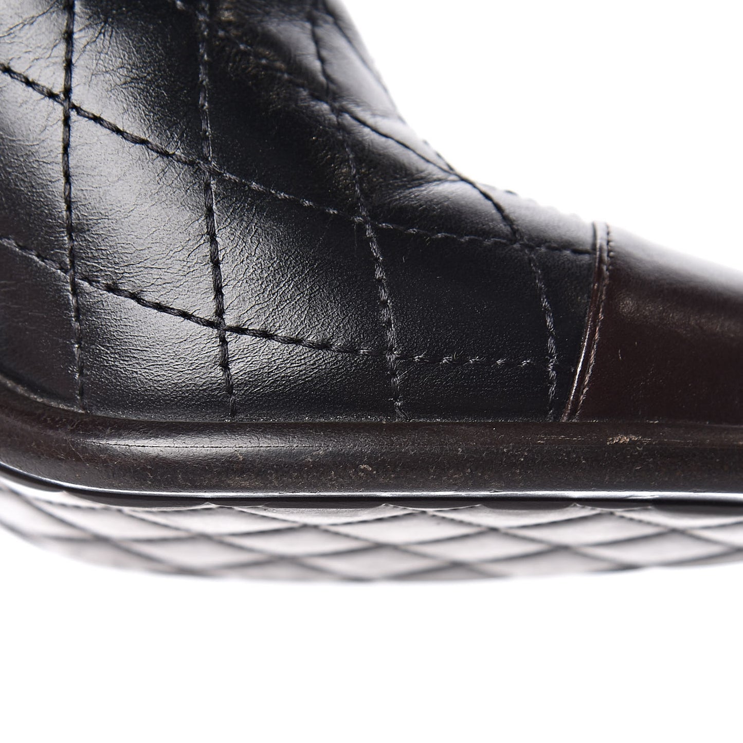 Calfskin Quilted Cap Toe Boots 36.5 Black Brown