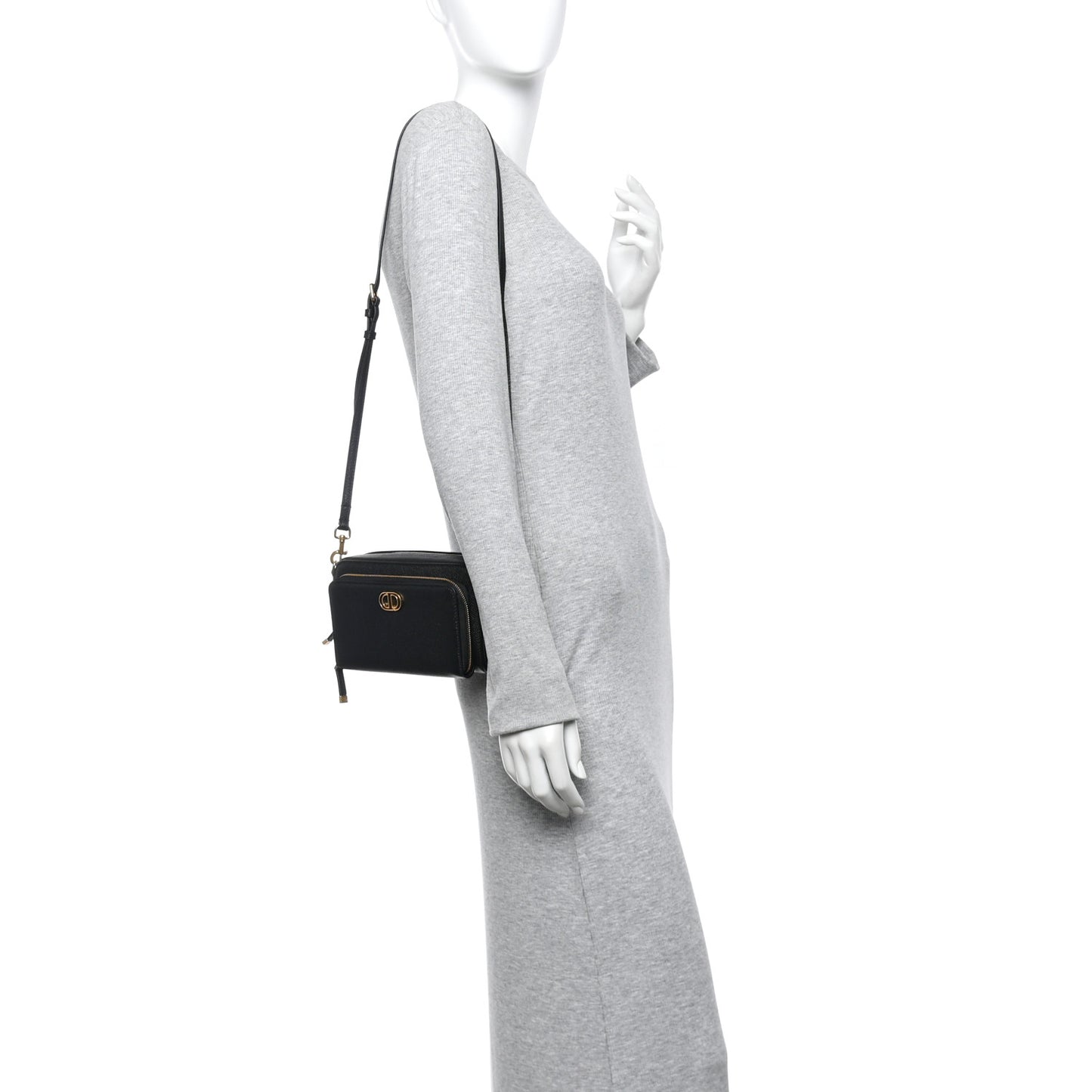 Grained Calfskin Caro Double Pouch Black