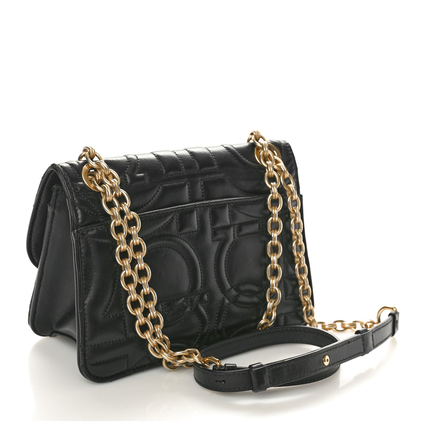 Calfskin Quilted Gancini Flap Bag Black