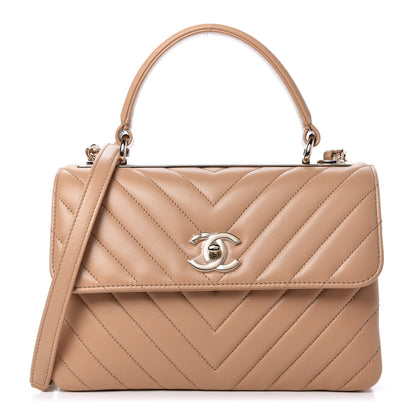 Chanel Lambskin Chevron Quilted Small Trendy CC Dual Handle Flap Bag Beige 1 of 11
