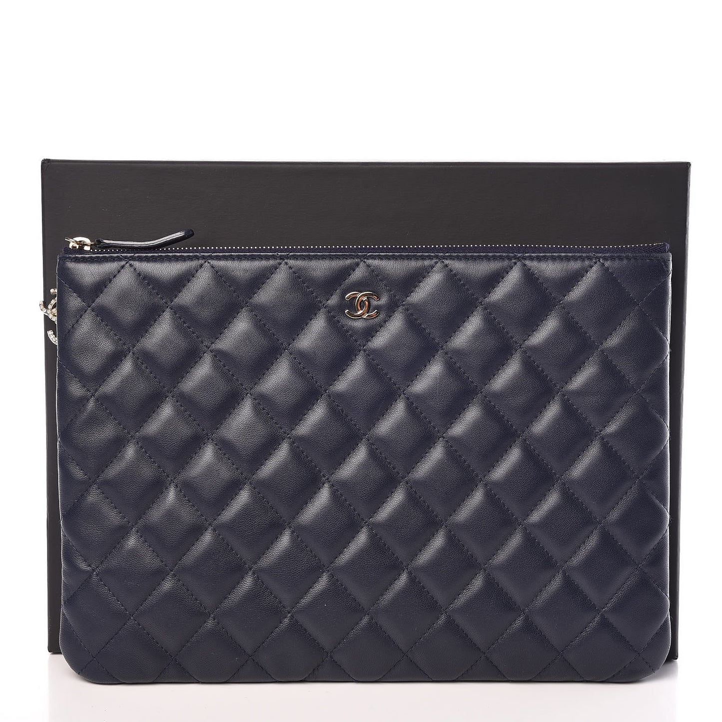 Lambskin Quilted Medium Casino Beauty CC Cosmetic Case Navy