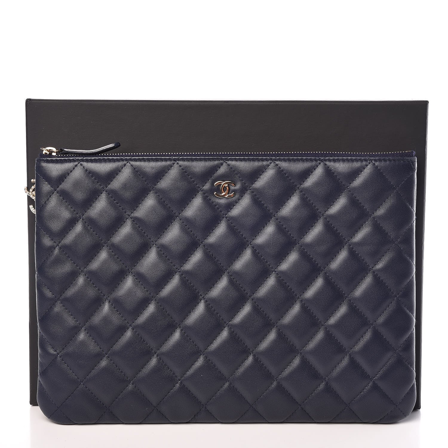 Chanel Lambskin Quilted Medium Casino Beauty CC Cosmetic Case Navy 8 of 8