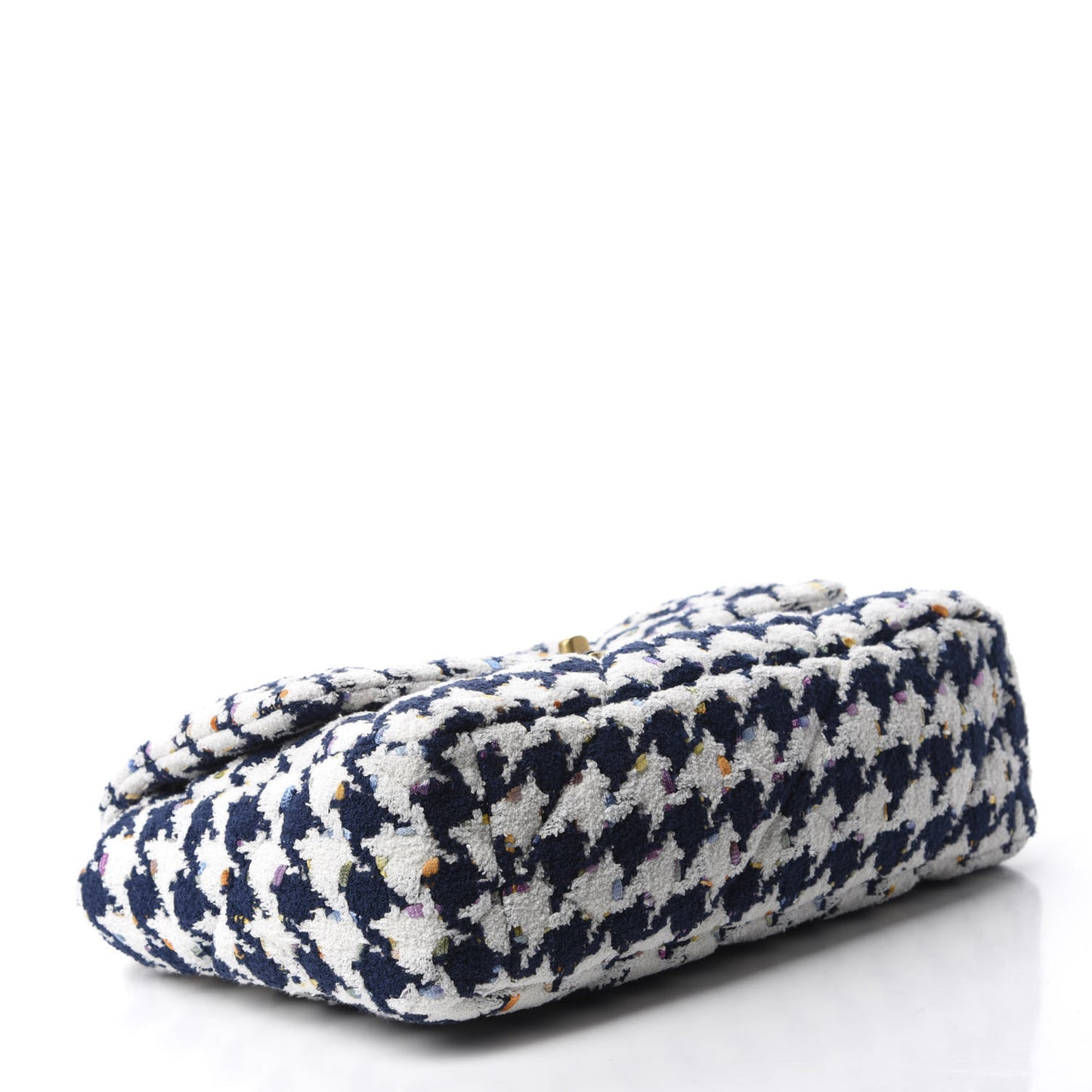 Tweed Quilted Large 19 Flap Ecru Navy Blue Multicolor