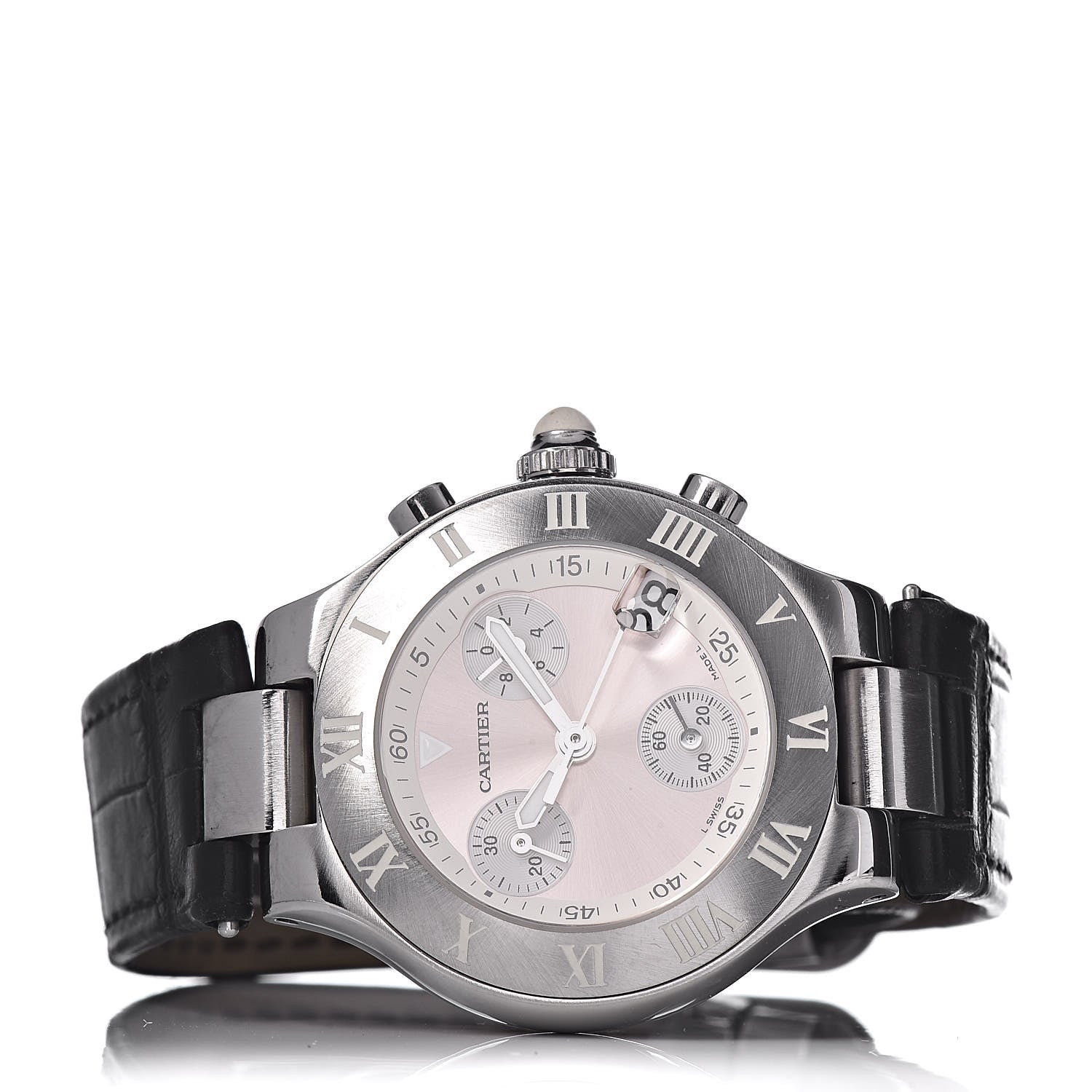 Cartier Stainless Steel Alligator 32mm Must 21 Chronoscaph Quartz Watch Pink 3 of 8