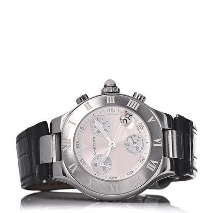 Cartier Stainless Steel Alligator 32mm Must 21 Chronoscaph Quartz Watch Pink 3 of 8