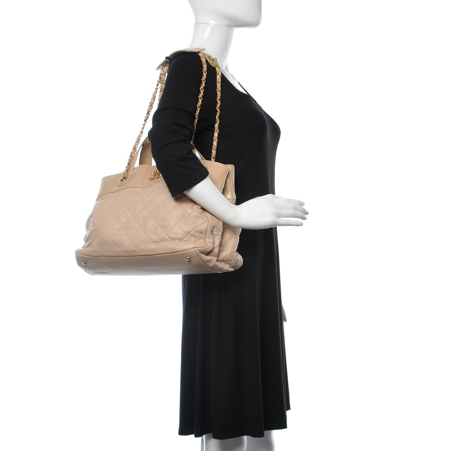 Iridescent Calfskin Large In the Mix Tote Beige