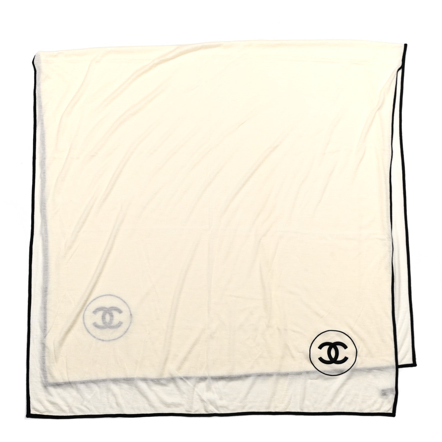 Chanel Cashmere Silk CC Scarf White Black 2 of 4