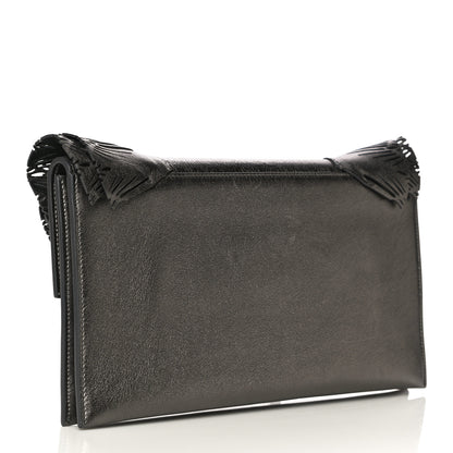 Jimmy Choo Calfskin Laser Cut Ruffled Isabella Clutch Gray 2 of 23