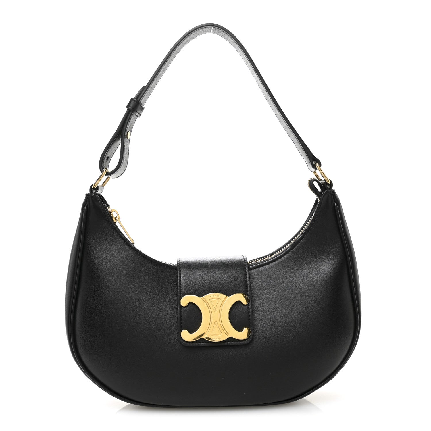 Celine Smooth Calfskin Medium Strap Ava Triomphe Shoulder Bag Black 1 of 10