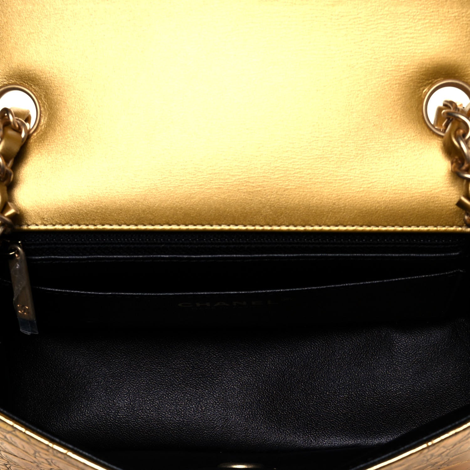 Chanel Metallic Calfskin Crocodile Embossed Cocodile Rectangular Mini Flap Gold 5 of 12