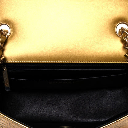 Chanel Metallic Calfskin Crocodile Embossed Cocodile Rectangular Mini Flap Gold 5 of 12