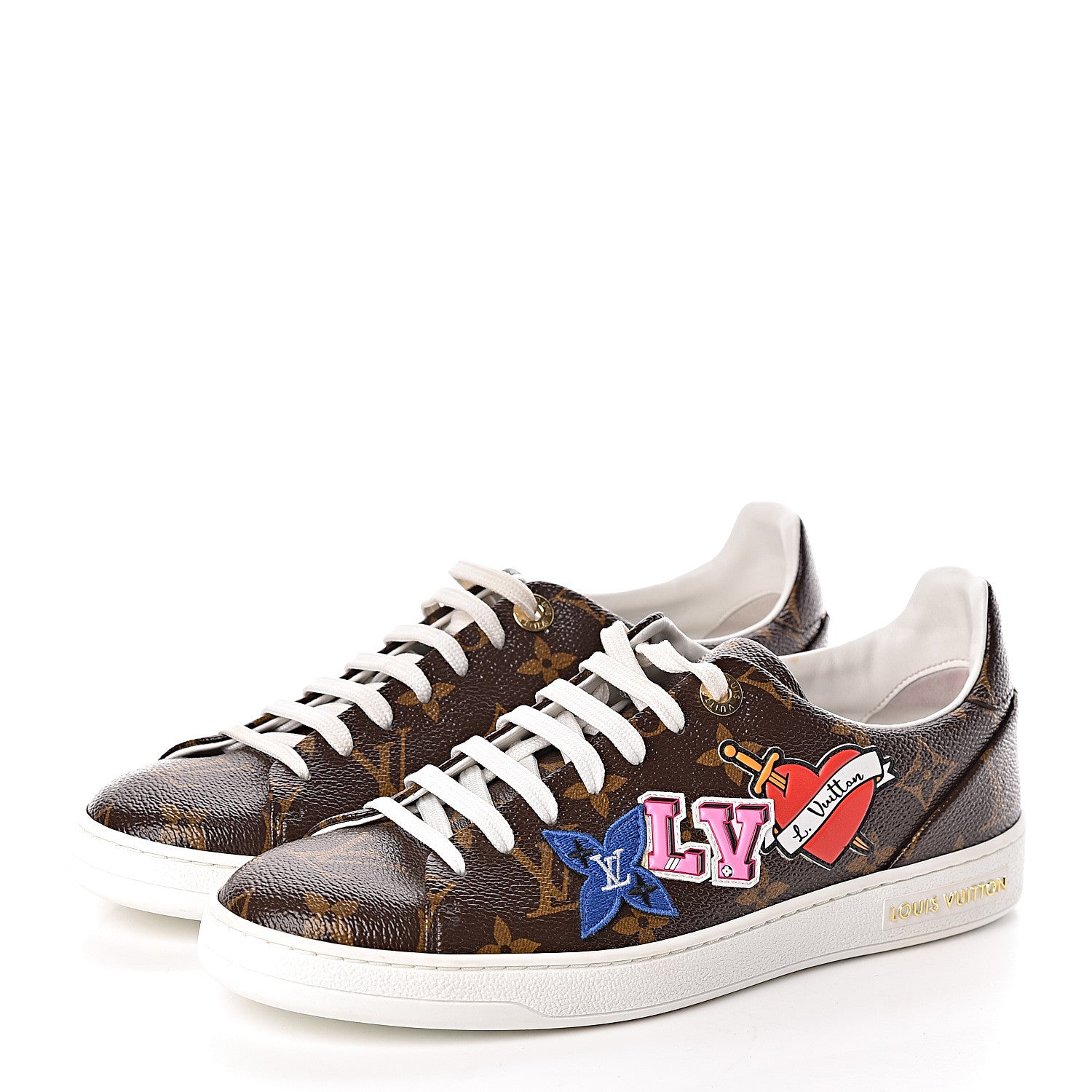 Louis Vuitton Calfskin Monogram LV Black Heart Sneakers 37.5 Cacao 3 of 9