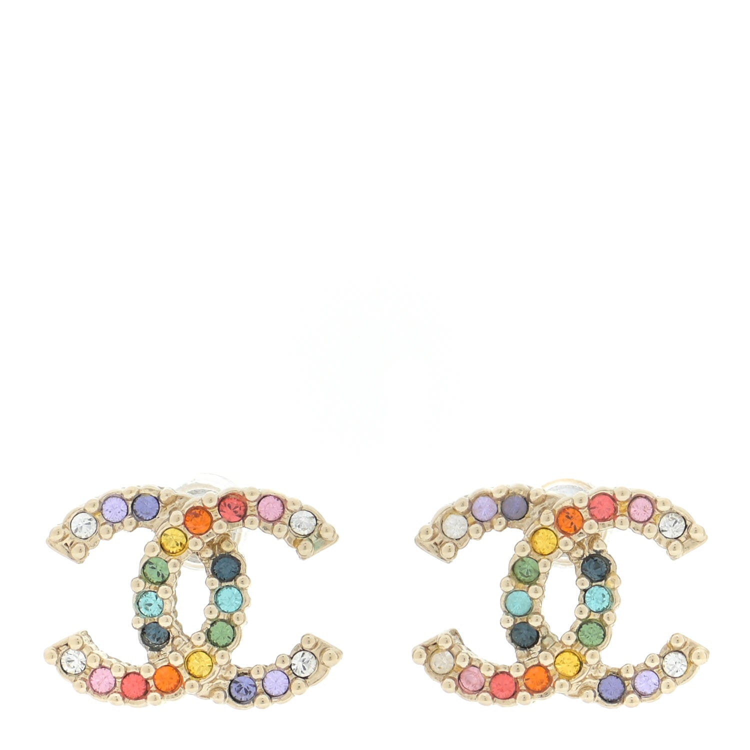Chanel Crystal Over The Rainbow CC Earrings Gold Multicolor 1 of 5