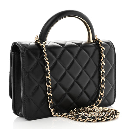 Chanel Lambskin Quilted Top Handle Wallet On Chain WOC Black 3 of 10