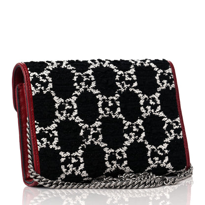 Gucci Tweed GG Monogram Mini Dionysus Chain Wallet Black White Romantic Cherry 3 of 8